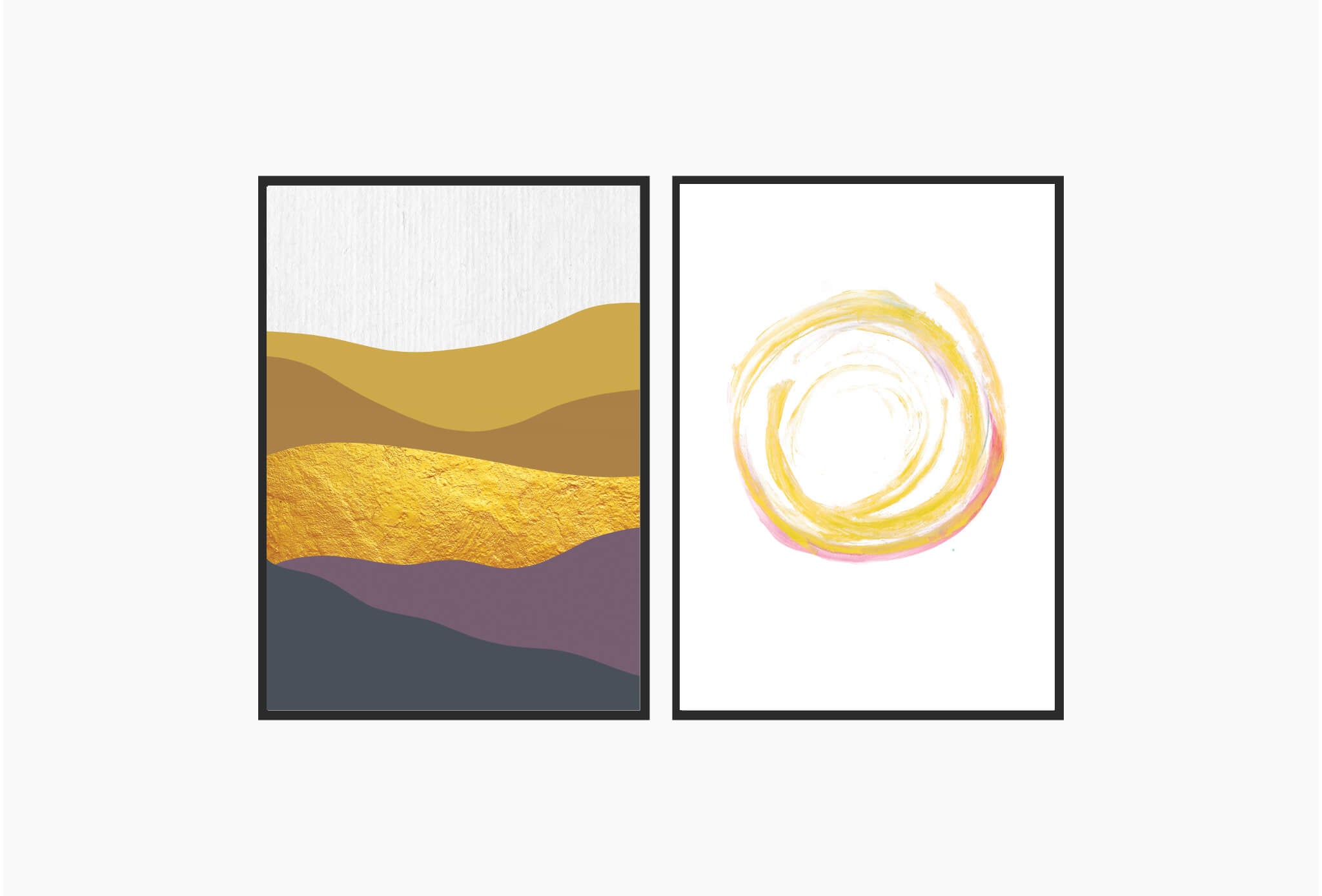 Mountains - Movement - סט הדפסים לקיר קנבס או נייר - צהוב - הרים